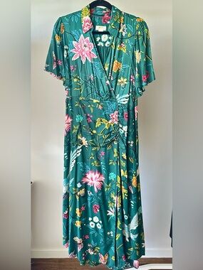 Anthropologie Maeve Teal Floral Midi Dress